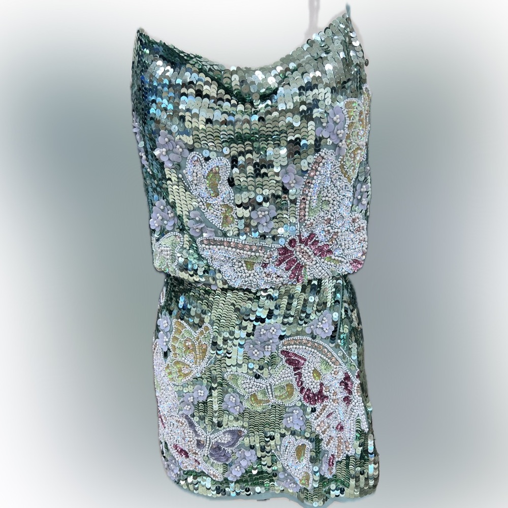 ASOS Sequin 2 piece skirt and top in Green and Silver NEW with Tags